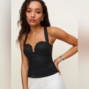 Reformation Nola Linen Top Black - Size 2